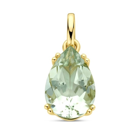 14krt gouden hanger met groen amethist peervormig geslepen