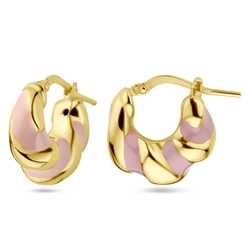 Verguld zilveren croissantje oorringen gedraaid roze emaille