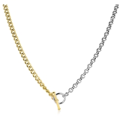 Zinzi bicolor zilveren collier half jasseron half gourmet kapittelslot zic2387