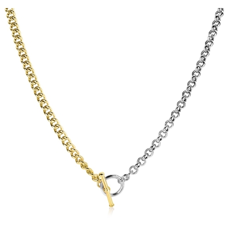 Zinzi bicolor zilveren collier half jasseron half gourmet kapittelsluiting zic2387