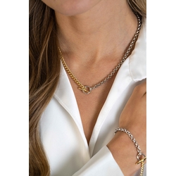 Zinzi bicolor zilveren collier half jasseron half gourmet kapittelsluiting zic2387