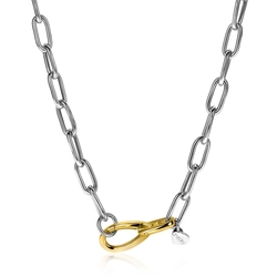 Zinzi zilveren collier bicolor paperclip schakel verguld slot zic2106