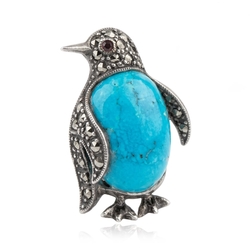 Zilveren pin broche pinquine turkoois markesiet granaat