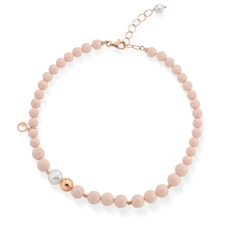 Lelune roséverguld zilveren collier met roze koraalpasta en zoetwaterparel lgnk424