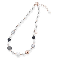Lelune roséverguld zilveren collier grijs kwarts en wolkenkwarts