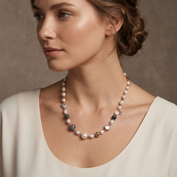 Lelune roséverguld zilveren collier grijs kwarts en wolkenkwarts