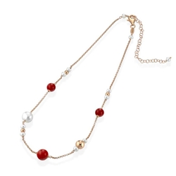 Lelune roséverguld zilveren collier roodkoraal en parels lgnk580