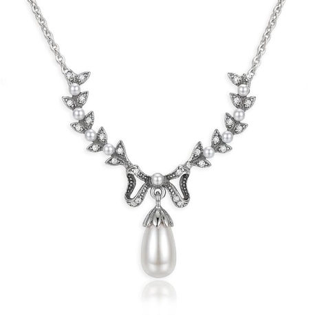 GL collier met hanger bloemen strik en crystalparel