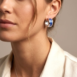 Zilveren oorringen blauw lak zirkonia, Breuning