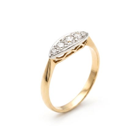 Antieke18krt gouden ring 3 oudslijpsel diamanten ±0.20ct
