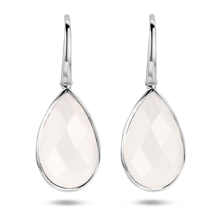 Zilveren oorhangers wit agaat