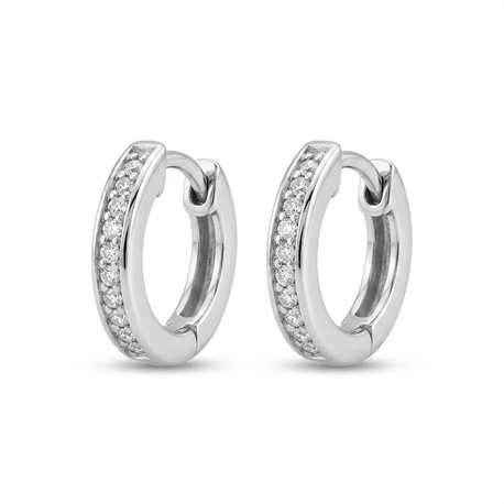 14k witgouden klapcreolen met 24 briljant geslepen diamanten (0,12 ct). Diameter 15 mm