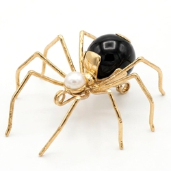 verguld zilveren broche spin, onyx en parel Bruno da Rocha 