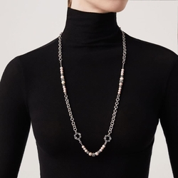 Giovanni Raspini zilveren collier blossom long roze parels 11936