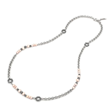 Giovanni Raspini zilveren collier blossom long roze parels 11936