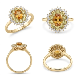 Gouden ring peridot, citrien en diamant