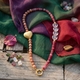 Zonnesteen, jade en kwarts collier verguld zilver