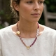 Zonnesteen, jade en kwarts collier verguld zilver