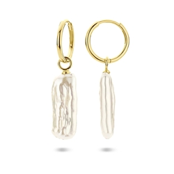 Verguld zilveren creolen met lange barokke zoetwater parelaanhangers