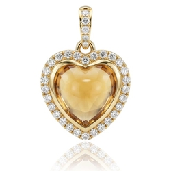 Geelgouden harthanger citrien en diamant