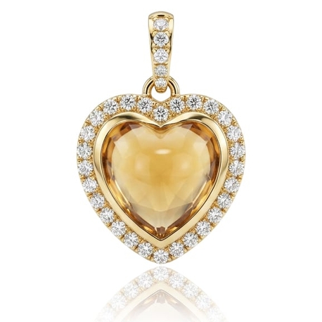 Geelgouden harthanger citrien en diamant