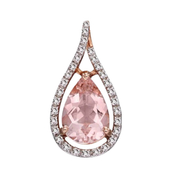 Elements Gold  Morganite Teardrop Pendant With Diamonds in 9ct Rose Gold