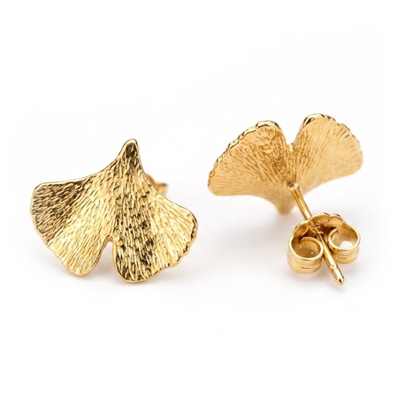 Verguld zilveren oorstekers Gingko blad