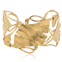Vergulde zilveren armband met Ginkgo blaadjes - vooraanzicht