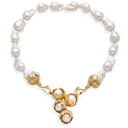 Bruno da Rocha verguld zilver barokparel collier met bloesem ornament