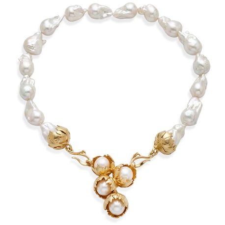 Bruno da Rocha verguld zilver barokparel collier met bloesem ornament