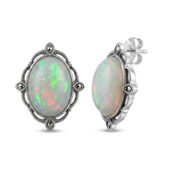 Zilveren oorstekers opaal 10.68 ct en markasiet