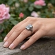 Zilveren ring bezet met topazen en een markasietje art deco stijl