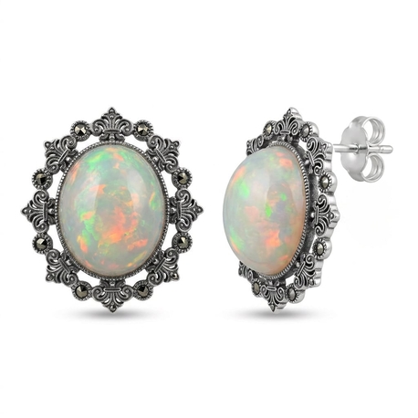 Zilveren oorstekers opaal 13.96 ct en markasietjes