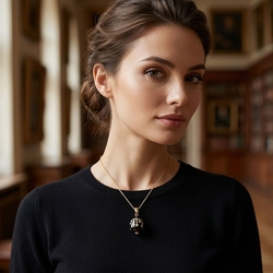 Tatiana Faberge  zwart zilveren ei hanger emaille met zirkoon F015B