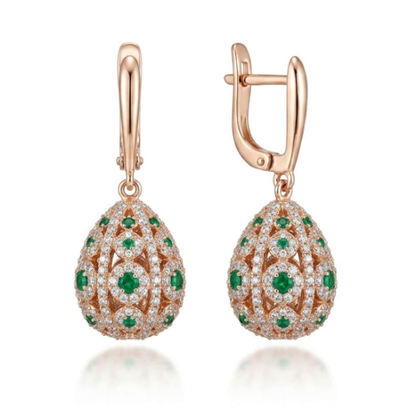 Tsars Collection rosé zilver oorhangers wit groen