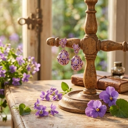 Tatiana Faberge oorbellen paarse bloemen