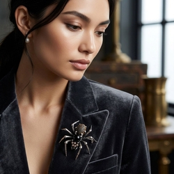 Bruno da Rocha zilveren spinbroche onyx en amber en topaas