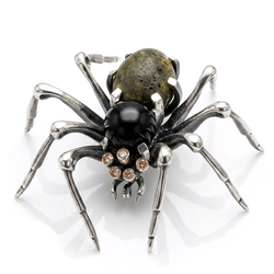 Bruno da Rocha zilveren spinbroche onyx en amber