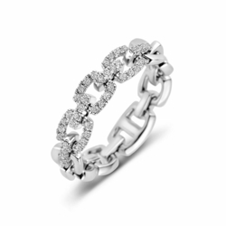 Flexibele schakelring 14 karaat witgoud met diamant maat 17/54
