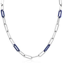 ZINZI zilveren collier paperclip schakels lapis blauw 45 cm