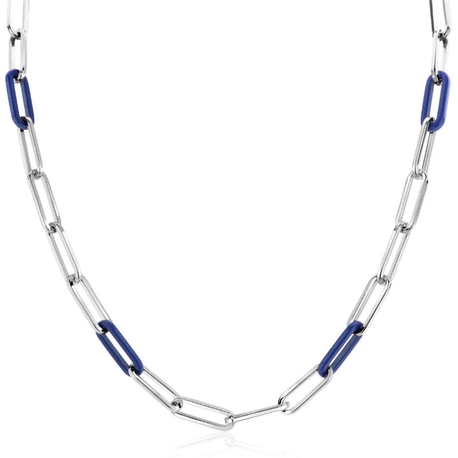 ZINZI zilveren collier paperclip schakels lapis blauw 45 cm