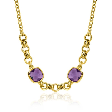 ZINZI verguld zilveren collier gourmet schakel paarse kleurstenen