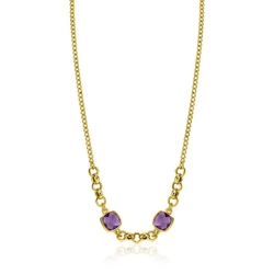 ZINZI verguld zilveren collier gourmet schakel paarse kleurstenen