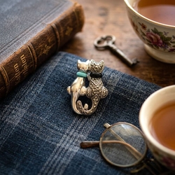 Zilveren hanger of broche verliefde poezen turquoise en onyx