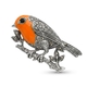 Zilveren broche roodborstje oranje emaille onyx