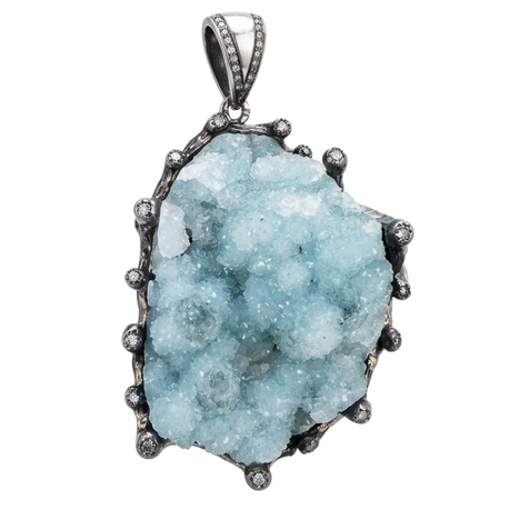 Zilveren hanger met natuurlijk drusy gem silica en witte topaas