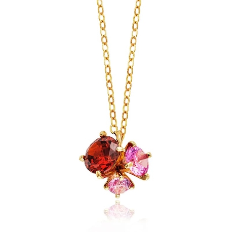 Julie Julsen verguld zilveren ketting granaat en roze saffier