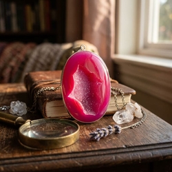 Grote rose druzy hanger zilver montuur