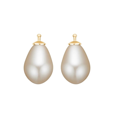 Heide Heinzendorff beige parelaanhangers E15 verguld zilveren stokje