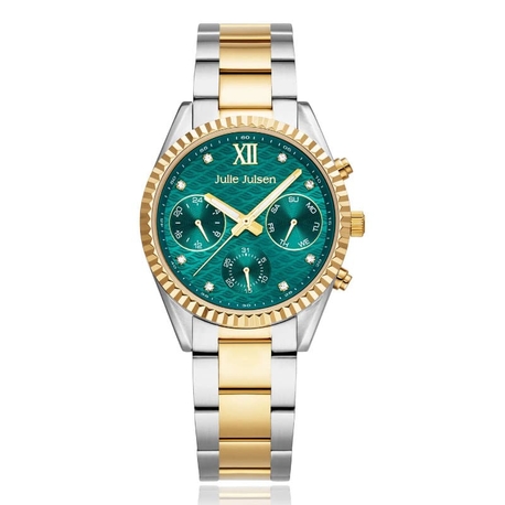 Julie Julsen bicolor stalen horloge met groene wijzerplaat